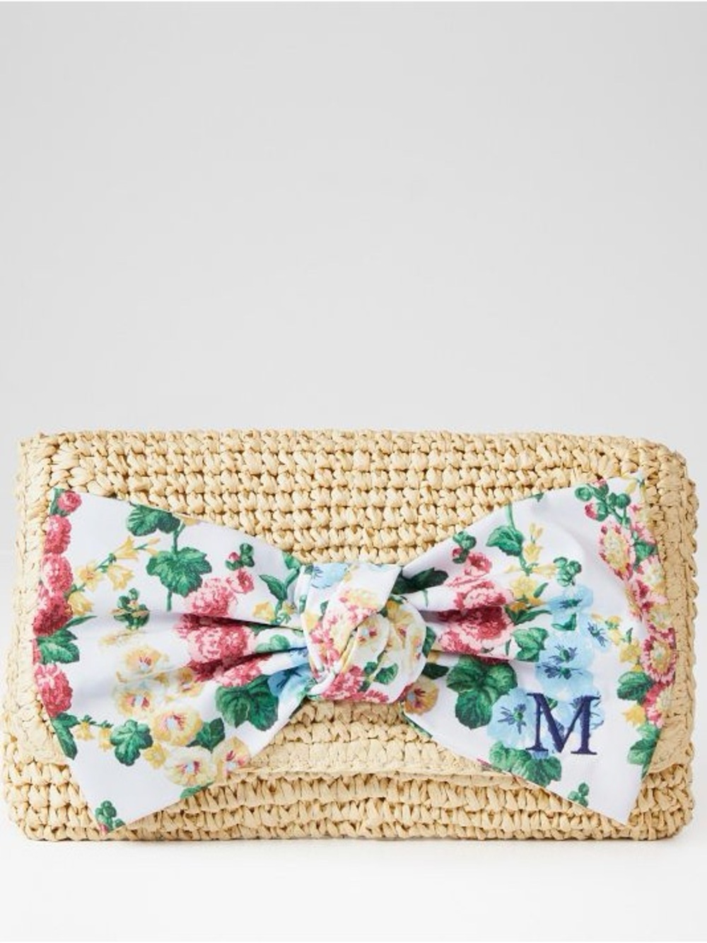 Sanderson x Mark & Graham Straw Floral Bow Clutch - Personalized M